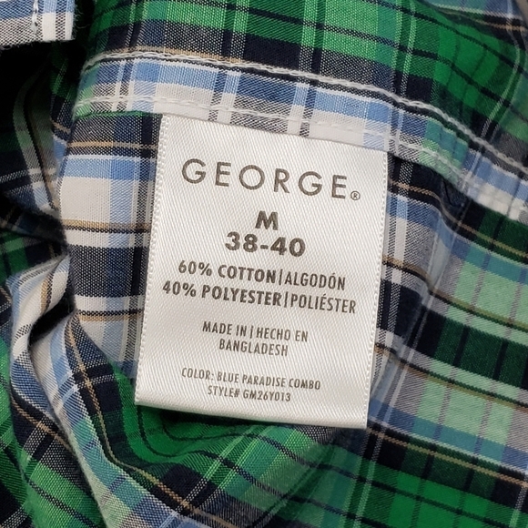 George Short Sleeve Green Plaid Button Down Mens Shirt Size Medium - Picture 5 of 5